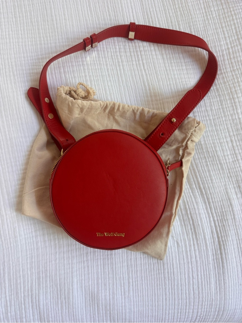 The Wolf Gang Red Round Leather Crossbody Bag